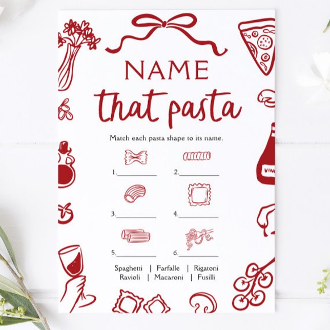 Convites Nome da Massa Desenhado à Mão Vermelha Jogo de Chá (Red Hand Drawn Name That Pasta Bridal Shower Game )
