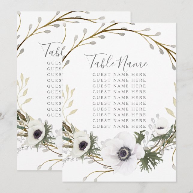 Convites Nome da Mesa Anêmona Samambaia Coroa Casamento (Frente/Verso)