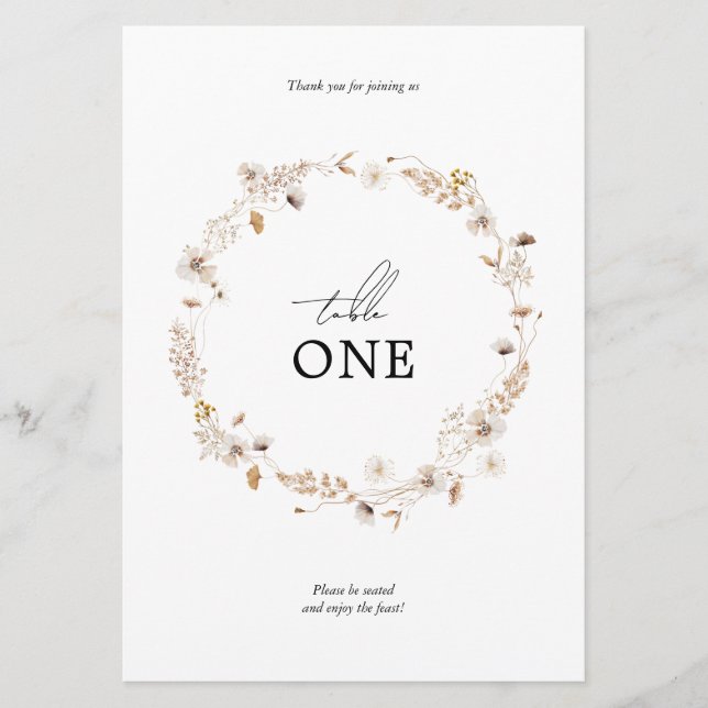 Convites Nome da Tabela Floral Boho Wreath Seca Moderna (Frente)