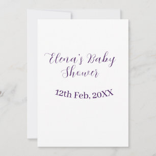 Convites nome data do chá de bebê roxo elegante simples