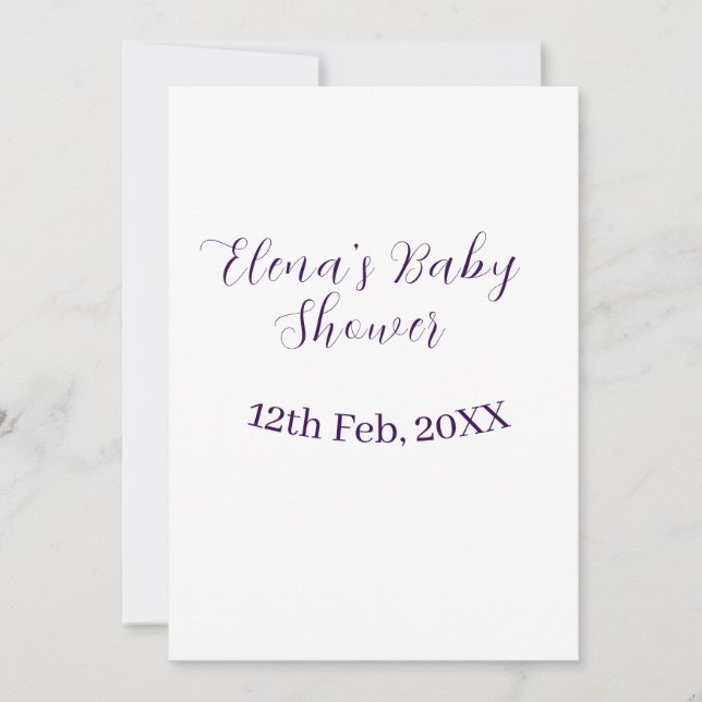 Convites nome data do chá de bebê roxo elegante simples (Frente)