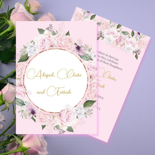 Convites Nome de bebê Twin Triplet Girl (Criador carregado)