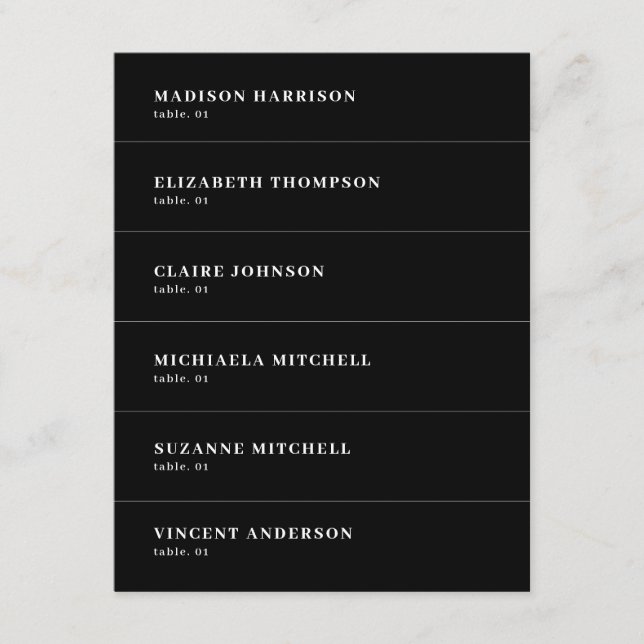 Convites Nome de Casamento Negro Carteira de Local DIY (Frente)