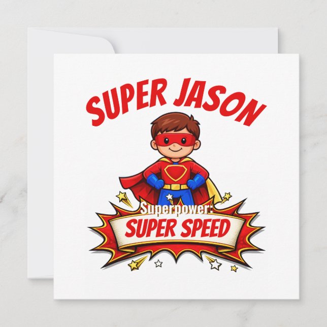 Convites Nome de Super-Herói Infantil Personalizado & Super (Frente)