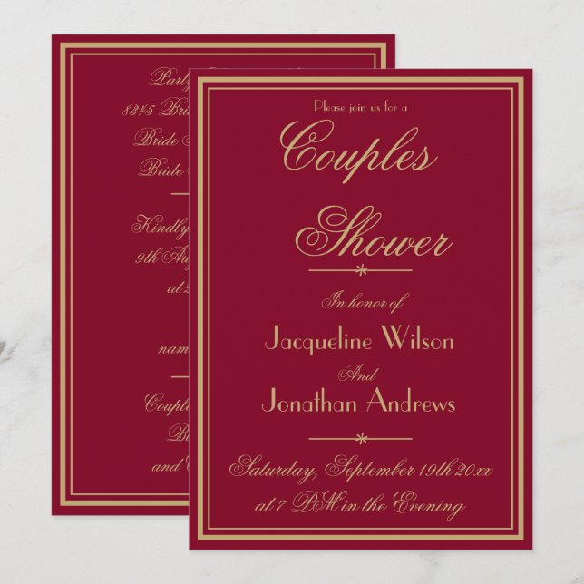 Convites Nome do Chá Elegante Email RSVP Burgundy (Frente/Verso)