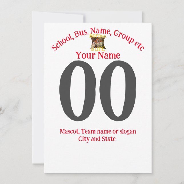 Convites Nome do Softball Número da Equipe Nome Estado da C (Frente)