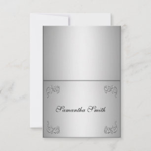Convites Nome elegante place cards_prata espiral floral