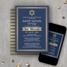 Nome Hebraico Bar Mitzvah Azul Marinho Branco & Do