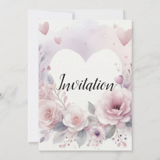Convites Nome monograma floral corações romântico aquarela