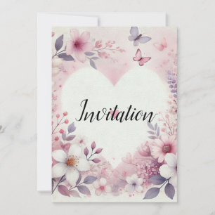 Convites Nome monograma floral corações romântico aquarela 