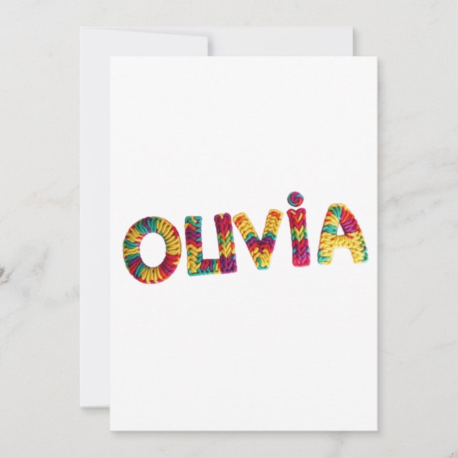 Convites Nome Olivia no Padrão Crochet Vibrante (Frente)