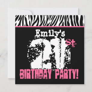 Convites Nome personalizado Black White Zebra aniversário