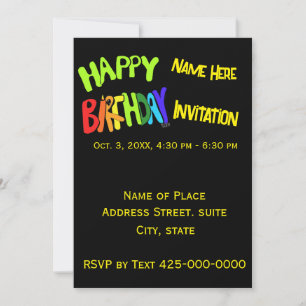 Convites Nome personalizado de aniversário brilhante e feli