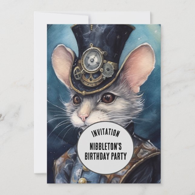 Convites Nome personalizado do Nibbleton Steampunk Animal (Frente)