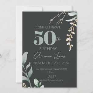 Convites Nome Personalizado Elegante 50º Aniversário Preto