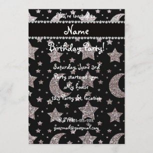 Convites Nome personalizado estrelas e luas relâmpagos pra
