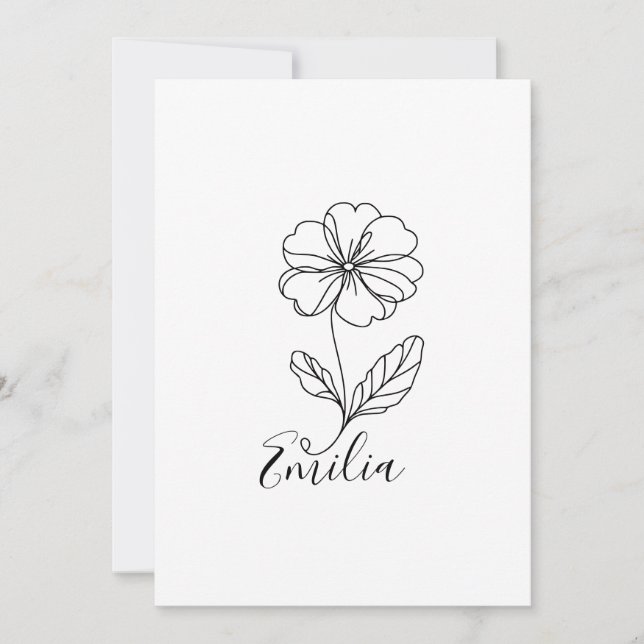 Convites Nome personalizado Flor de Nascimento Prímula de F (Frente)