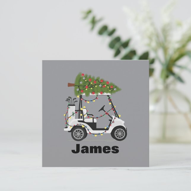 Convites Nome Personalizado Golfer Natal Carrinho de Golfe  (Em pé/Frente)