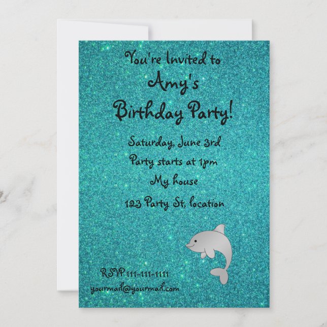 Convites Nome personalizado golfinho turquoise glitter (Frente)