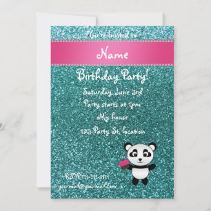 Convites Nome personalizado panda cupcake turquoise glitter