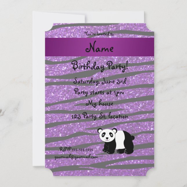 Convites Nome personalizado panda púrpura zebra (Frente)