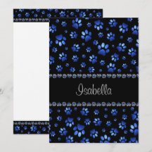 Nome personalizado, patas de cachorro brilho azul