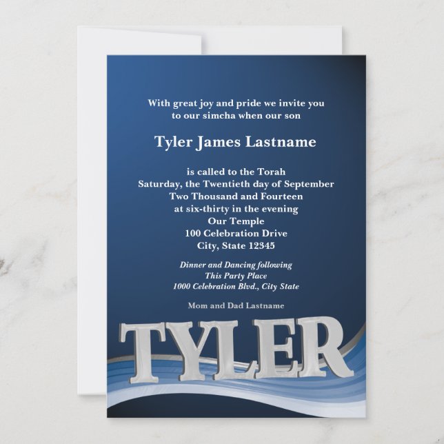 Convites Nome Personalizado Tyler Bar Mitzvah (Frente)