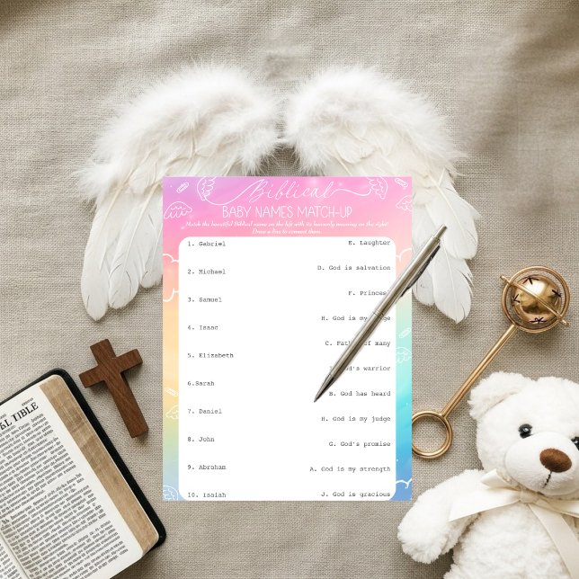 Convites Nomes Bíblicos de Bebê Arco-Íris Celestial Corresp (Heavenly Rainbow Biblical Baby Names Match-Up)