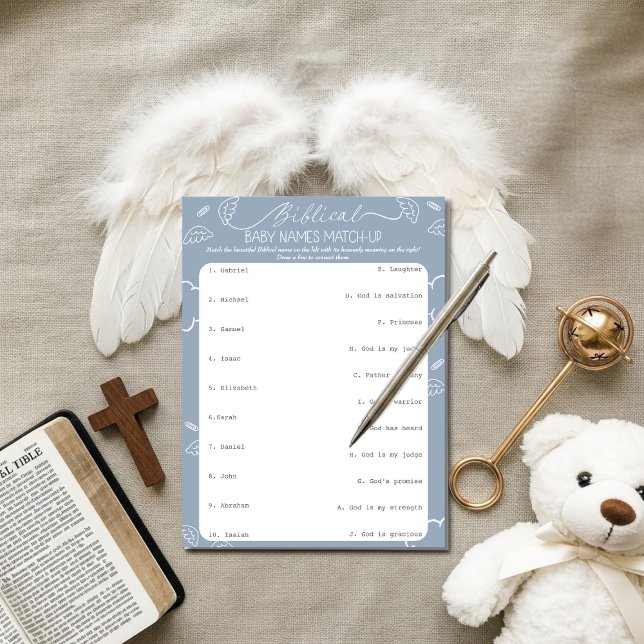 Convites Nomes Bíblicos de Bebês Heavenly Blue Corresponden (Heavenly Blue Biblical Baby Names Match-Up)