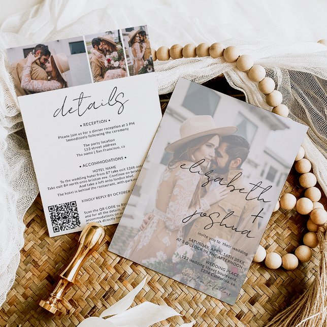 Convites Nomes de caligrafia branca 4 fotos todas em um cas (Criador carregado)