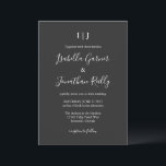 Convites Nomes de Casamento em Letra Minúscula Cinza Escuro<br><div class="desc">Este convite de casamento apresenta os nomes do casal em um script branco fluído sobre um fundo carvão profundo, com suas iniciais e um divisor no topo e todos os detalhes da cerimônia em um tipo limpo branco abaixo. O fundo escuro e o tipo branco lhe dão uma aparência dramática...</div>