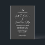 Convites Nomes de Casamento em Letra Minúscula Cinza Escuro<br><div class="desc">Este convite de casamento apresenta os nomes do casal em um script branco fluído sobre um fundo carvão profundo, com suas iniciais e um divisor no topo e todos os detalhes da cerimônia em um tipo limpo branco abaixo. O fundo escuro e o tipo branco lhe dão uma aparência dramática...</div>