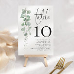 Convites Nomes de Convidado de Casamento Eucalyptus 5x7 Núm<br><div class="desc">Número da Tabela de Nomes de Convidado do Script Eucalyptus Elegante. A mesa é definida em um script de estilo de escrita manual e seu número de tabela abaixo com folhagem de aquarela no lado esquerdo. Personalize facilmente o número e os nomes de convidados. O mesmo design está do outro...</div>