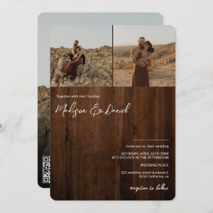 Convites Nomes de script de madeira russa 3 fotos qr código