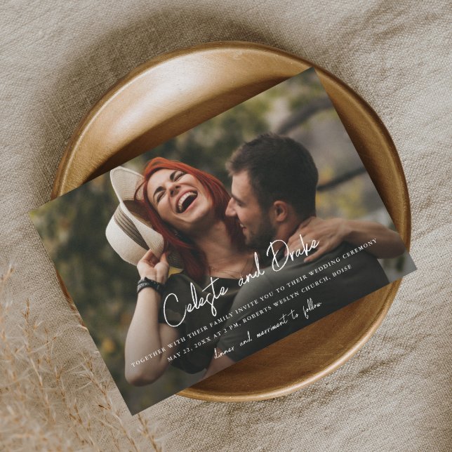 Convites Nomes de Script Moderno Foto Casamento (Criador carregado)