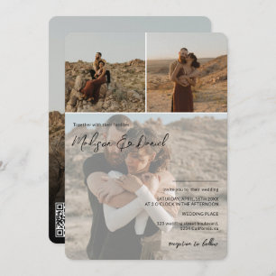 Convites Nomes de script modernos 4 fotos qr código casamen