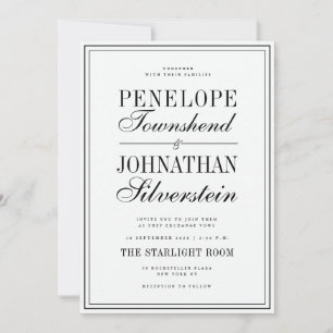 Convites Nomes de Serif Script Preto e Branco de Dinheiro A