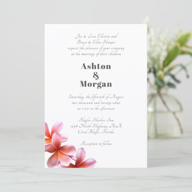 Convites Nomes dos Pais Frangipani Rosa Casamento (Em pé/Frente)