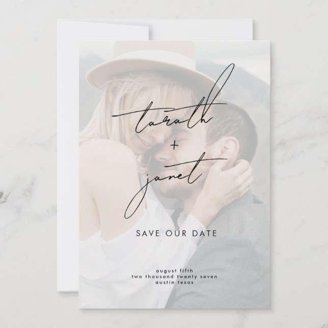 Convites NOMES ELEGANTES | 2 Fotografia QR Código Salvar NO (Frente)