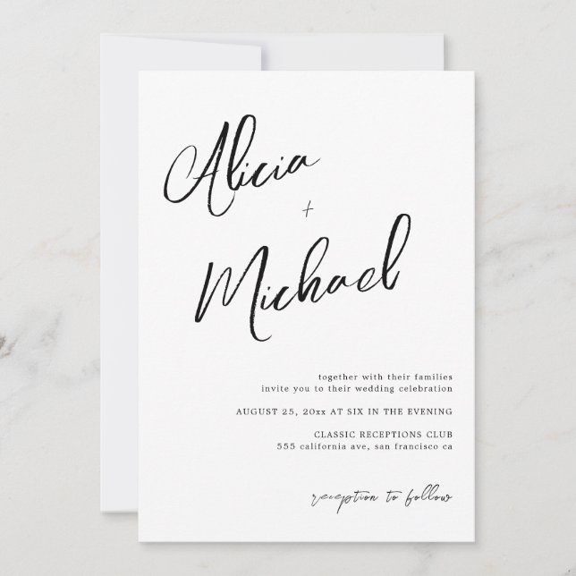 Convites Nomes simples de casal script QR CODE casamento (Frente)