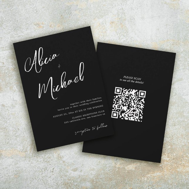 Convites Nomes simples de casal script QR CODE casamento (Criador carregado)