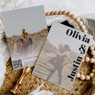 Convites Nomes simples em negrito 2 fotos Qr code casamento