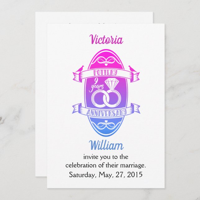 Convites Nono aniversário de 9 anos tradicional de cerâmica (Frente/Verso)