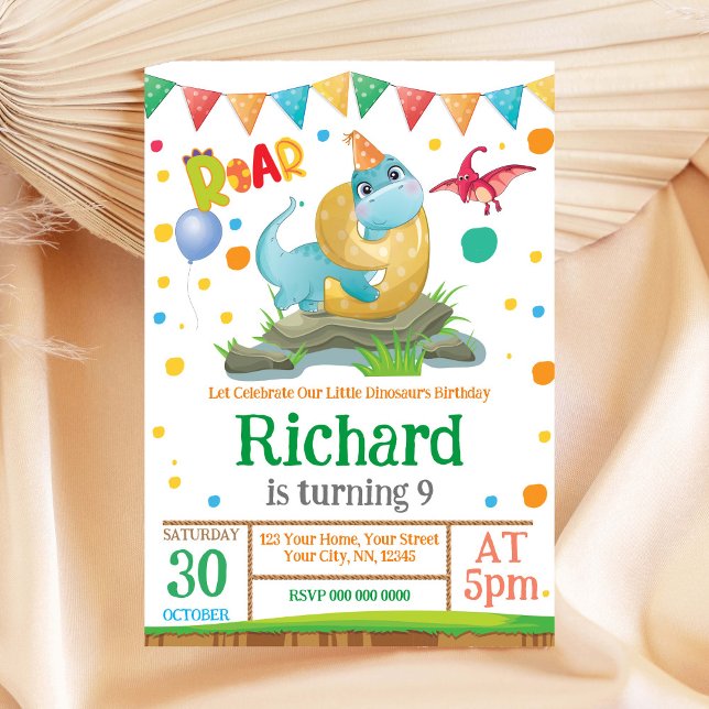Convites Nono aniversário do Dinossauro (Criador carregado)