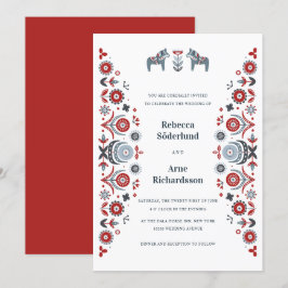 Convites Nórdico Folk Art Dala Horse Casamento Escandinavo