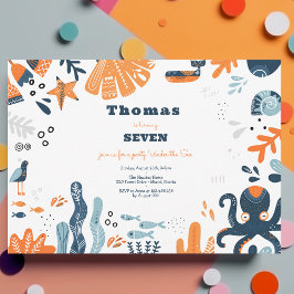 Convites Nórdico Sob o aniversário de criança do Mar