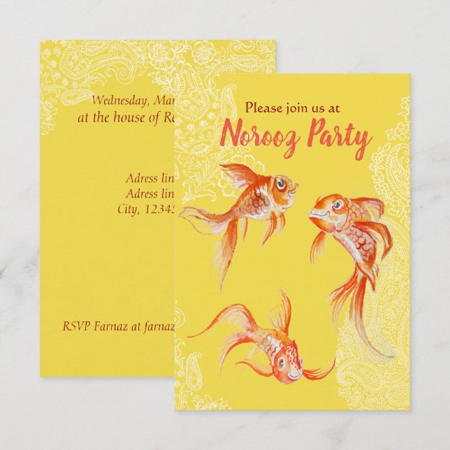 Convites Norooz Festa de Peixe Goldfish laranja (Frente/Verso)