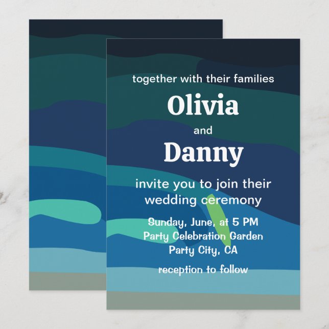 Convites Norte Aurora Borealis Luz Celestial Casamento (Frente/Verso)