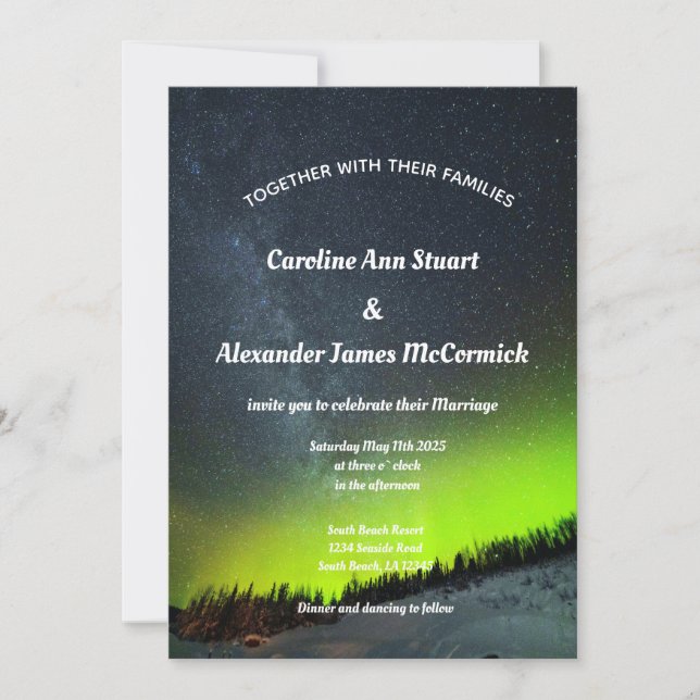 Convites Norte Luzes Aurora Borealis Stars Sky Wedding (Frente)