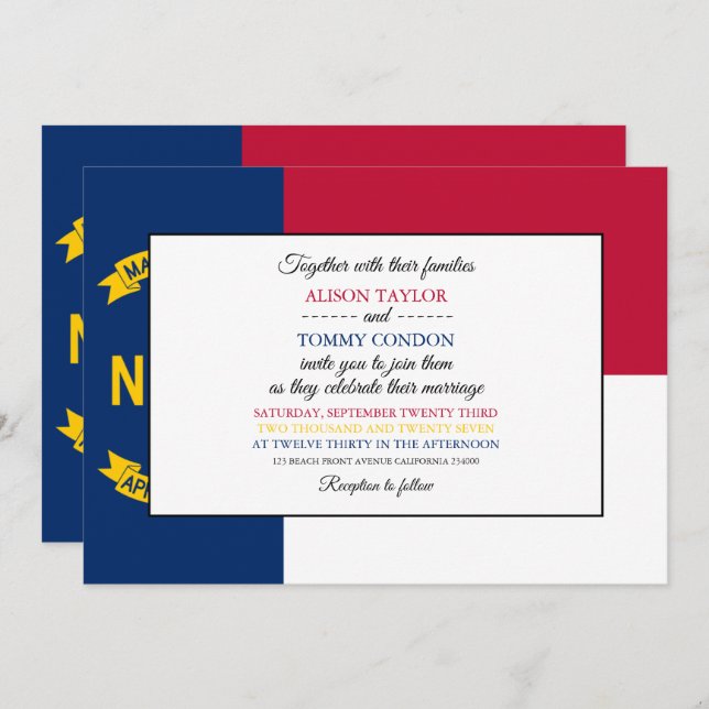 Convites North Carolinian Flag, North Carolina Wedding (Frente/Verso)